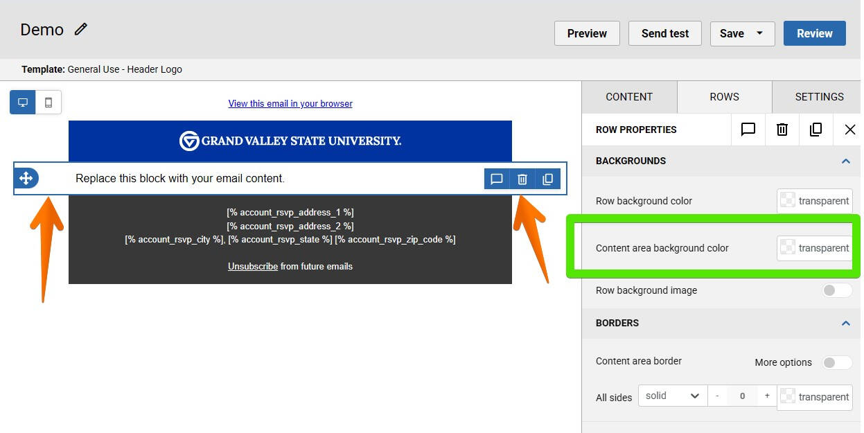 Setting a background color for a row